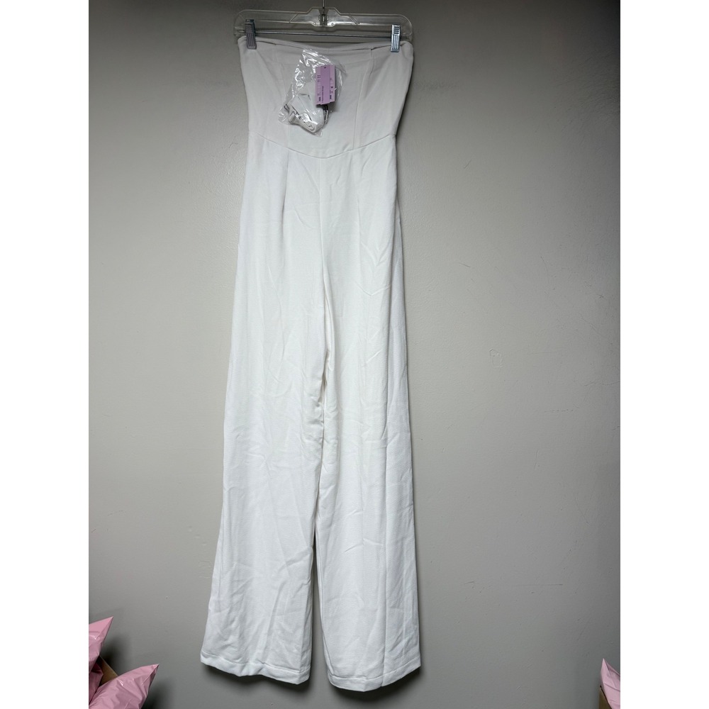 Wild Fable Jumpsuit Women XS White NEW Strapless Wide‎ Leg Removable Straps 8613